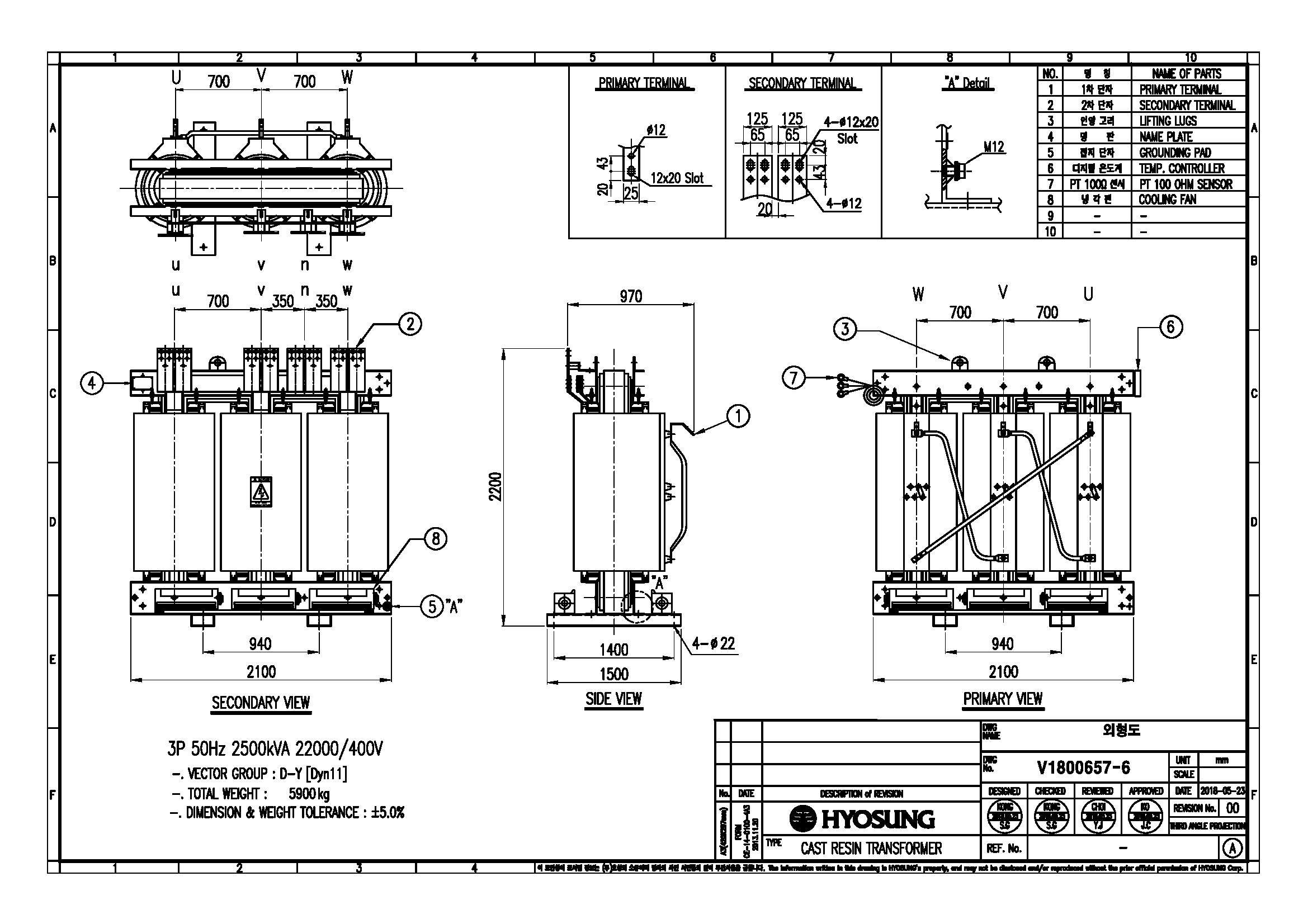 Máy biến áp khô Hyosung 2500kVA 22/0.4kV CU-CU - Hình ảnh 5